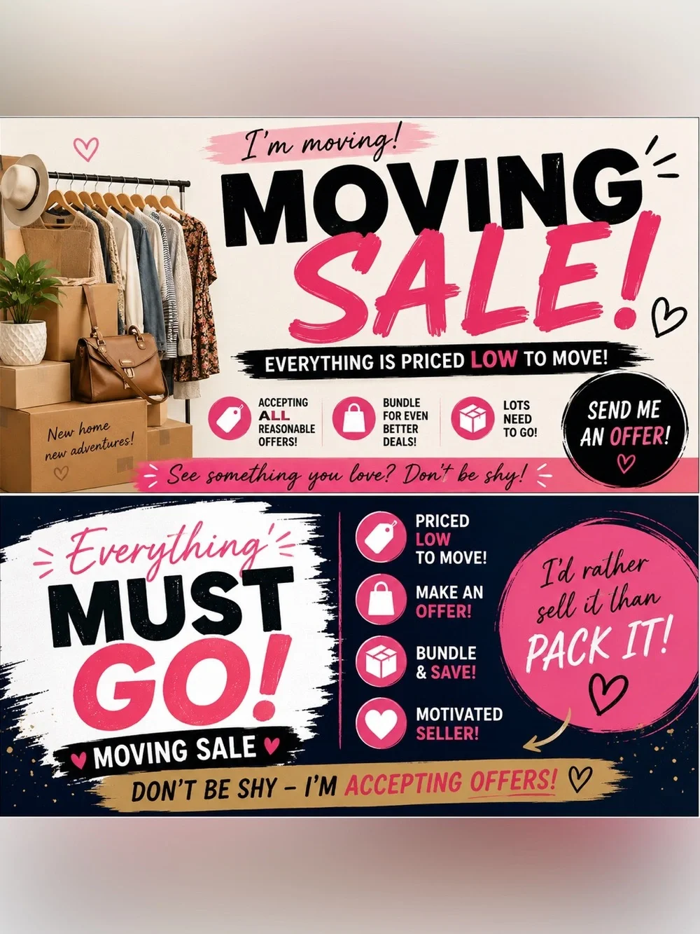 Moving Sale Promotional Poster - Hot Pink & Black